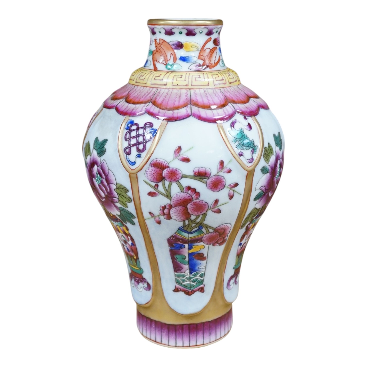 A Chinese famille rose vase enamelled with flowers, 20cm high. Condition - good